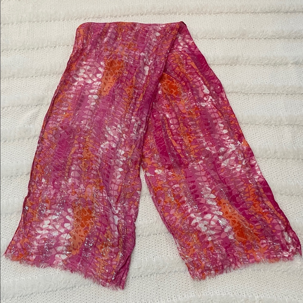 Vintage metallic Tie-Dye long rectangle Scarf lightweight pink orange wrap